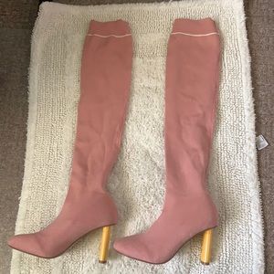Knee-high pink sock heels